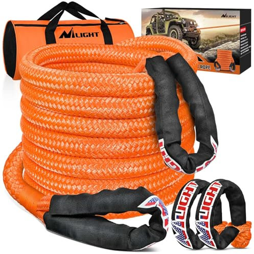Nilight Kinetic Recovery Tow Rope 7/8 x 20ft (28,600LBS) with 2 Soft Shackle 1/2 x 24 Snatch Strap Heavy Duty Offroad Towing Strap kit for UTV ATV SUV Truck Car Jeep Tractor