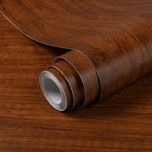 Hode Wood Vinyl Wrap 44x300cm, Self Adhesive Vinyl Wallpaper, Sticky Back Plastic for Shelf Kitchen Cupboard Worktop Liner Red Brown