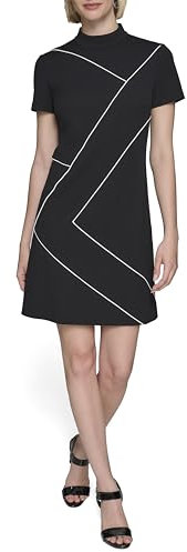KARL LAGERFELD Damen Piping Details Mock Neck Short Sleeve Sheath Dress Kleid, Schwarz, weiches Weiß, 42