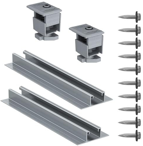 Fischer 571964 Lot de 2 panneaux solaires plats + 10 vis + 2 pinces PMU, pour fixation de panneaux solaires photovoltaïques avec orientation verticale,