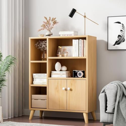 WEIDPHL Aufbewahrungsschrank, Bücherregal Mit Fächern Und Türen, Aufbewahrungsorganizer Für Spielzeug, Holzwürfel-Organizer, Freistehendes Bücherregal Mit Beinen,Log