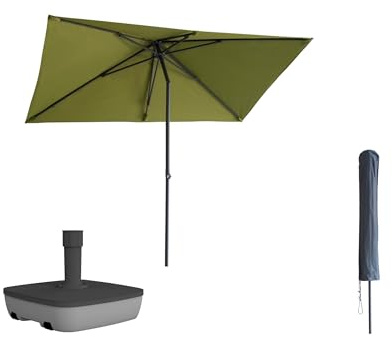 KOPU® Sonnenschirm Leon rechteckig 150x250cm mit Bezug und Ständer - Balkonschirm Oliv