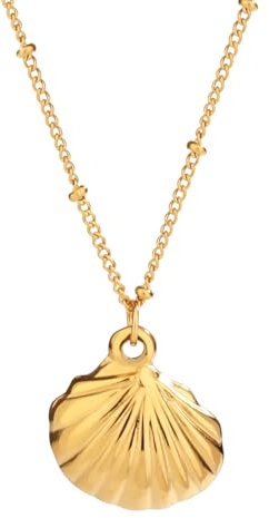 Mikovivi Women's Gold Shell Necklace, 15.75 Inch Pendant Chain, Classic Nautical Style, Fashion Jewelry