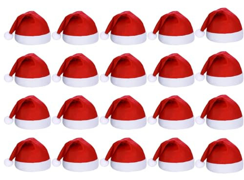 Maxee 20 Stück Weihnachtsmütze, Rote Weihnachtsmannmütze, Nikolausmützen, Plüsche Weihnachtsmann Mütze Santa Mütze für Kinder und Erwachsene