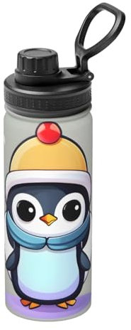 Vakuumisolierte Sport-Trinkflasche mit süßem Pinguin-Druck, 530 ml, Edelstahl-Wasserflasche für Fitnessstudio, Heimsport