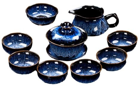 Keramik-Teeservice für den Haushalt, 50–250 ml, chinesisches minimalistisches Keramik-Teeset, blaue Schale mit Deckel