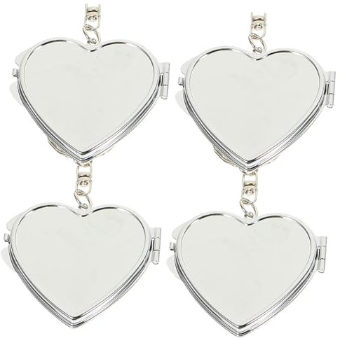 MUSISALY Porte-clés Miroir Pliant en Métal Argenté Forme Cœur 4 Pièces Miroir de Maquillage Double Face Compact et Design Unique Délicat