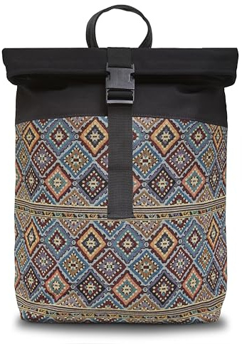 By Bers Leon Rolltop Rucksack Premium Baumwolle Canvas & Webstoff Damen Herren 17 Zoll Laptop Eleganter Reiserucksack Daypack Sport Einkauf Reisen Radfahren Uni Schule (RollTop_Boho_004)