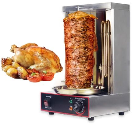 Cplsntaeam Máquina para Hacer Doner Kebab, máquina para Asar shawarma Vertical, asador de encimera con 2 quemadores, Parrilla Profesional para Pollo a la Barbacoa, asador Turco para Doner Kebab