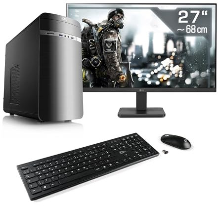 Gaming PC mit Windows 11 Home, AMD Ryzen 5 PRO 4650G 6X 3700 MHz, 500 GB M.2 SSD, 16 GB DDR4-RAM, AMD Radeon Graphics, ASUS Mainbaord, USB 3.2, 27 Zoll Full-HD, Tastatur/Maus-Set, M11250H