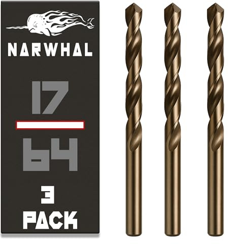 Narwhal 17/64 Inch Cobalt Drill Bits (3 Pack - Industrial Grade M35 Cobalt) 4-1/4 Length & 135 Degree Split Point for Drilling Into Metal, Hardened & Stainless Steel, Cast Iron, & More!