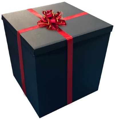 JAPJA Extra große Geschenkbox, 28 x 28 x 28 cm, schwarze Geschenkbox mit Deckel für große Geschenke, Geburtstage, Hochzeiten, Feiern
