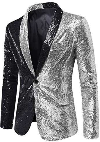 Herren Party Blazer mit Pailletten Druck, 70Er Jahre, Disco Retro, Blazer mit Muster, Pailletten Jacke Herren Party Blazer, Glitzer Druck Blazer, Sakko Herren Goldene Hochzeit, Silvester Outfit