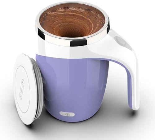 CYANLUX Taza de café con agitación automática, taza de café con agitación magnética, taza de café recargable de acero inoxidable con tapa para café, leche, té (morado)