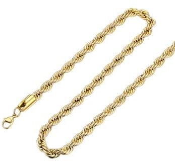 FOCALOOK Chaîne Torsadée Homme 6mm Collier Maille Corde en Plaqué Or Jaune 50cm Hip Hop Style