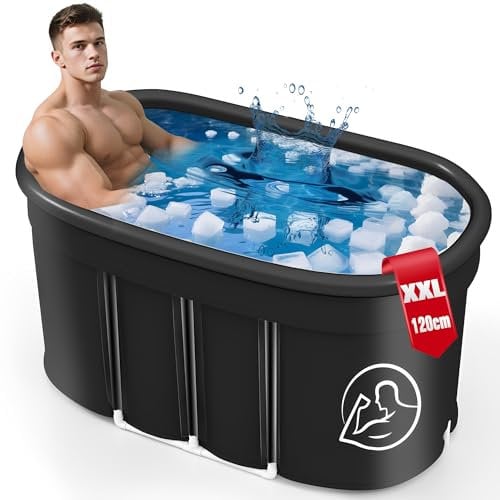 ASDSED Eisbad XXL, Faltbare Badewanne Erwachsene(120cm Ø), Eistonne Eisbaden Outdoor mit Staubschutzabdeckung, Faltbare Badewanne Erwachsene, Eisbaden Tonne für Recovery und Kaltwassertherapie