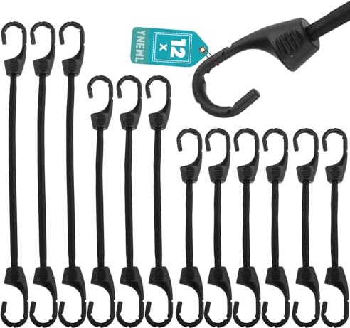 YnewL 12PCS Tendeurs Elastique avec Crochets, 10/15/20cm Tendeur, Sangle Elastique pour Bagages, Barres de Toit, Camping - Résistance aux UV, Conditions Climatiques