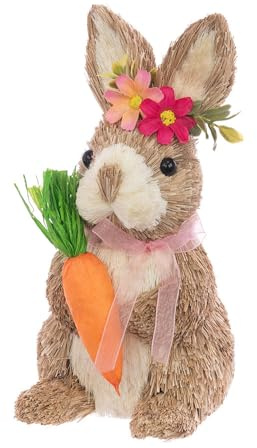 FloristryWarehouse Figura decorativa de conejo de Pascua con cerdas de paja con zanahoria, 23 cm de alto