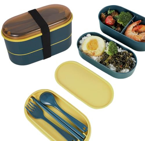 Ruayia Mini Lunchbox, Auslaufsichere Brotdose mit Fächern, Bento Box für Kinder mit Besteck, Auslaufsicher Essensbox, Vesperbox und Frühstücksbox mit Unterteilung - Grün