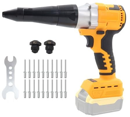 YEZMEK Pinza rivettatrice a batteria, compatibile con batteria De-Walt 20 V, rivettatore brushless con luce LED e velocità variabile, adatta per rivetti da 5/32, 1/8, 3/16, incl. 20 rivetti