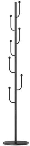 kamulouk Metall Garderobenständer, Kleiderständer MIT Kaktus, Garderobe MIT Natürlichen Marmor Basis, Heavy Duty Jackenständer mit Multi-Haken für Taschhe, Jacke, Eingang, mehri Schwarz+Schwarz