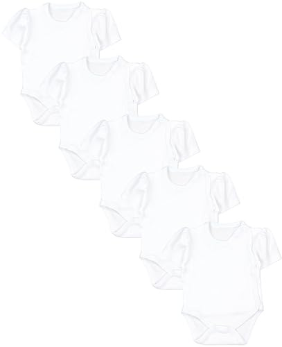 TupTam Baby Body Mädchen 5er Set – Kurzarm Wickelbody aus Baumwolle mit Print, Atmungsaktiv und Hautfreundlich, Farbe: Uni Weiß, Größe: 56