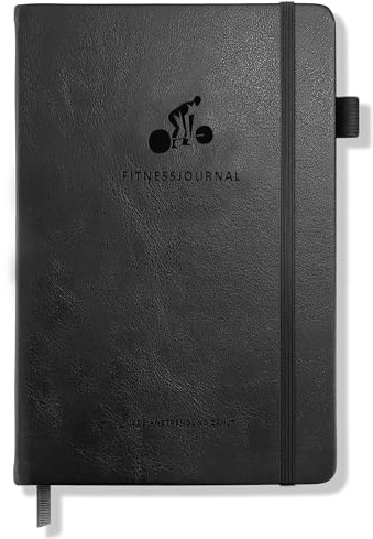 BIROYAL Trainingstagebuch Deutsch A5, mit 186 Trainingsseiten, Leder Cover | Trainingsbuch Krafttraining, mit Körpermessung, Meilensteine & Zielsetzung, 120g Papier, mit Stifthalter & Einstecktasche