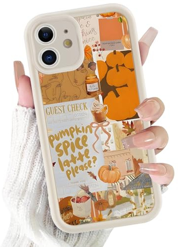 Saqmkil Hülle für iPhone 11 6,1'', Aesthetic Mode Herbst Muster Motiv Design Beige Silikon Ultra Dünn Handyhülle, Weich TPU Süßes Mädchen Frauen Stoßfest Case Schutzhülle - Kürbis