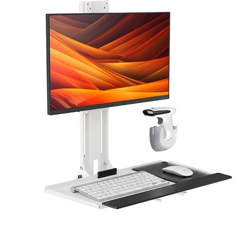 Mount Plus MED01 Medical Monitor and Keyboard Wall Mount For 17 to 32 Display with Height Adjustable Standing Keyboard Tray | Wide Platform with Mouse Pad | Wall Mount Scanner Holder