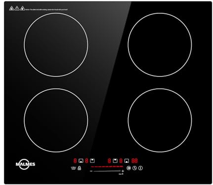 MALMES Built in Induction Hob 60cm, 4 Cooking Zones, No Plug D60474H1 | 7000W Induction Cooker with Booster, 9 Levels Power, Child Safety Lock, Smart Touch Control, 99 Min Timer