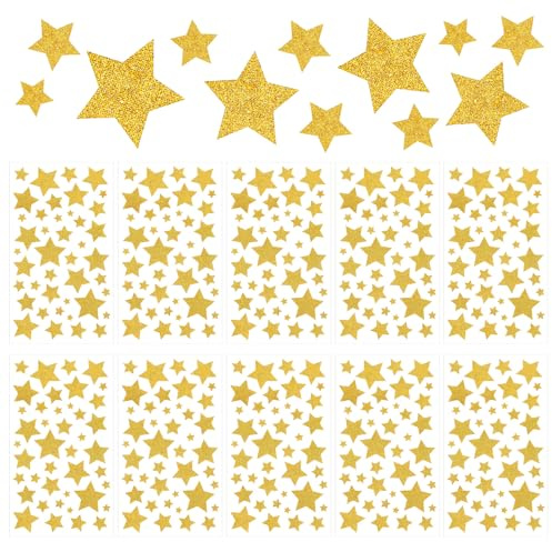 LIQWEI 10 Stück Stern Aufkleber, Glitzernde Sternen Aufkleber Sternaufkleber Selbstklebend Weihnachtsaufkleber Sterne Deko Für DIY Weihnachten Deko Weihnachtskarten Bastelarbeiten