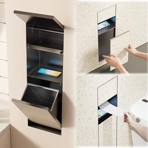 Vibeo Wandnische Dusche Versteckter, Eingelassener Toilettenpapierhalter, Horizontaler Toilettenpapierhalter mit Abfalleimer, wasserdichte Wandnische Fürs Badezimmer