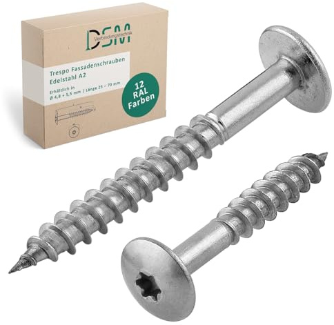 DSM – Trespo Fassadenschrauben 5,5 x 60 mm – 100 Stück Edelstahl A2 – blank | Flachrundkopf mit Torx TX20 – selbstschneidend und rostfrei [TrueSpec Präzision] Holzbauschrauben für HPL Platten