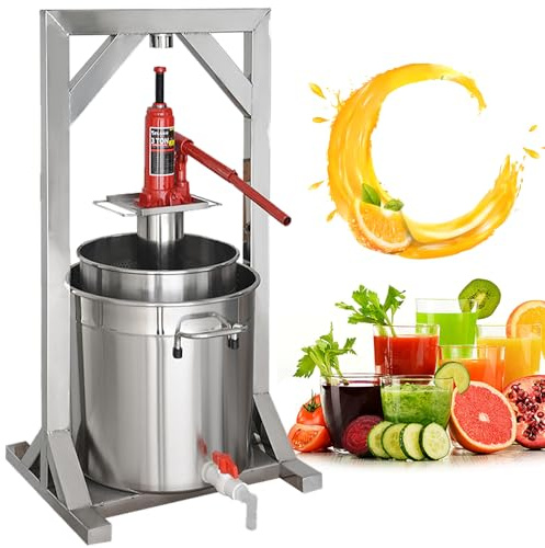 ERSINIAN Fruchtweinpresse, hydraulische Edelstahl-Apfelweinpresse, manuelle Saftpresse für Wein, Obst und Gemüse – 36 l