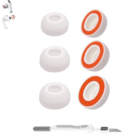 Aiivioll Ohrstöpsel für AirPods pro 3, Memory-Schaum (S/M/L,Weiß-orange)