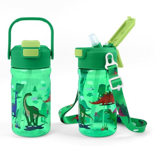 Botella de Agua para Niños 600ml Cantimplora Infantil con Pajita Asa Cordón | Botellas de Agua para Niños Sin BPA, a Prueba de Fugas,Botella Niños Niñas para Escuela,Deportes Viajes Colegio el Exterior