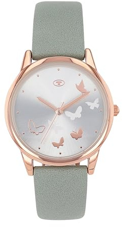 TOM TAILOR - Damen Quarz Armbanduhr - Alloy Gehäuse - Kunstleder Armband - Wasserdicht 3 Bar - Schmetterling Design
