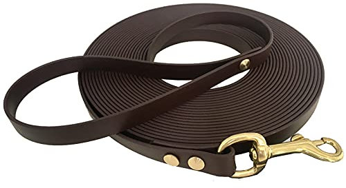 Schleppleine 9mm aus Beta BioThane® 3 Meter lang in Dunkelbraun mit Handschlaufe und Messingkarabiner