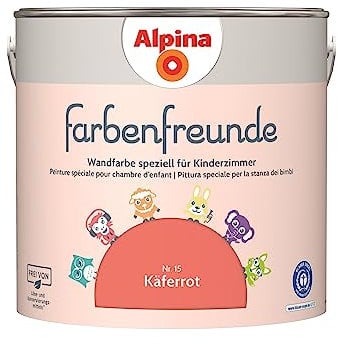 Alpina Farbenfreunde – Nr. 15 Käferrot – Wandfarben speziell für Kinderzimmer – frei von konservierungs- und lösemittelfrei – für ein gesundes und behagliches Raumklima – 2,5L