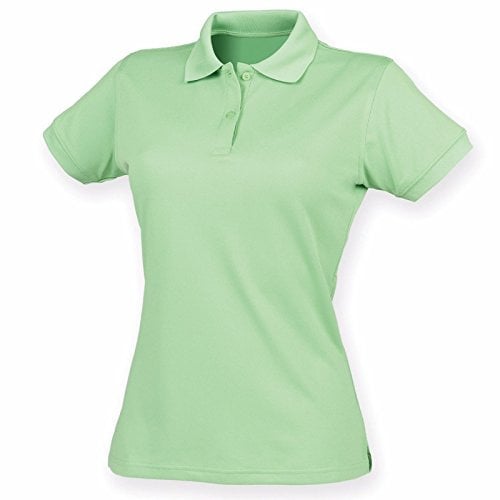 Henbury Damen Coolplus Wicking Poloshirt Micro Pique Flachstrickkragen und Rippbündchen taillierte Form Gr. 40, lindgrün