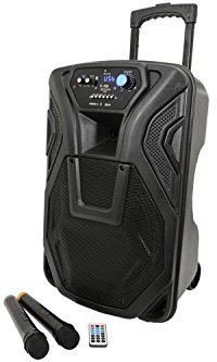 QTX BUSKER 12 Rechargeable Battery Powered Portable PA with 2 Wireless Microphones and Bluetooth Connectivity 12Inch