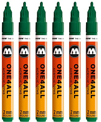 Molotow One4All 127HS Acryl Marker (2,0 mm Strichstärke, hochdeckend und permanent, UV-beständig, für fast alle Untergründe) 6 Stück Farbe 096 MISTER GREEN
