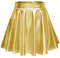 Damen Glänzend Höhe Taille Liquid Mini Rock Metallisch Elastische Taille A-Linien Pull On Skater Röcke (S, Gold)