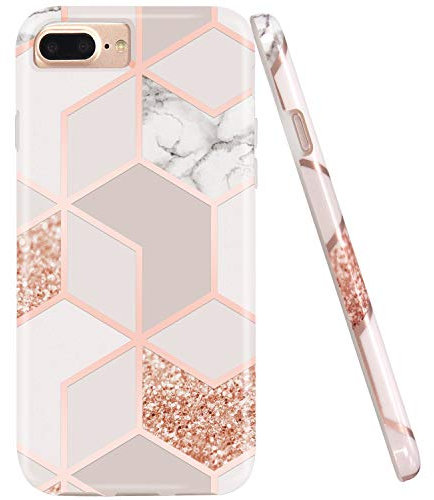 Jaholan Cover iPhone 7 Plus Custodia Bling Glitter Sparkle Rose Gold Marmo Design Silicone Gomma TPU Ultra Leggera Chiaro Flessibile Sottile Molle Cover per iPhone 7 Plus/8 Plus/6S Plus/6 Plus