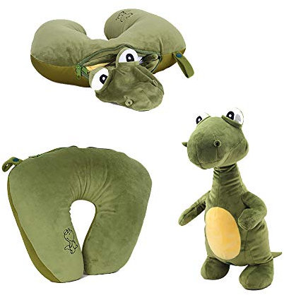 OAMORE 2 in 1 Reise-Nackenkissen Tier Nackenkissen U-Form Reisekissen Ergonomisch geformtes Design erfect für Flight Trip Auto Train Office Nickerchen (Dinosaur)