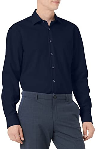 Seidensticker Herren Business-Hemd - Regular Fit - Bügelfrei- Kent-Kragen - Langarm - 100% Baumwolle Blau (Dunkelblau 19) 44