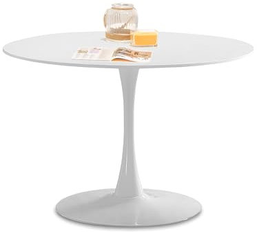 Gina, Mesa Redonda de Comedor, Salon, o Cocina, Acabado en Lacado Color Blanco, Medidas: 110 cm (diámetro) x 75 cm (Alto)