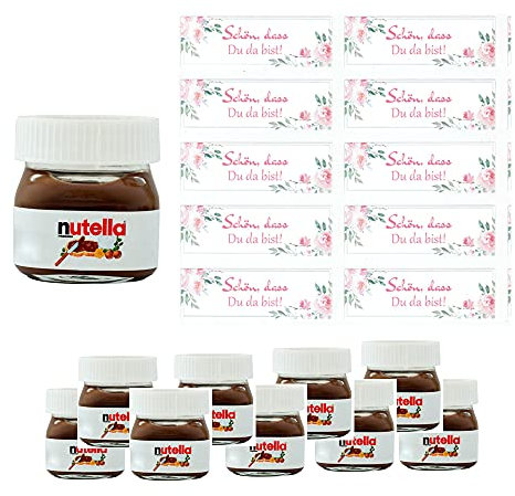 DIY Gastgeschenke-Set Schön, DASS du da bist mit Nutella für 10 Personen- 20 Teile - 10 Nutella-Gläser + 10 Sticker Gastgeschenke Taufe Konfirmation Kommunion & Hochzeit Zubehör & Accessoires