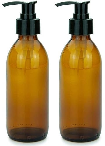 mikken 2 Seifenspender 200 ml Lotionspender Glas Braun lebensmittelecht inkl. Beschriftungsetiketten