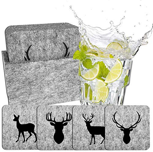 camolo Set Hochwertige Premium Filz Untersetzer, Glasuntersetzer Set, Glasuntersetzer, Filzuntersetzer Hellgrau, 9-teilig (3. Wild Hellgrau Druck)